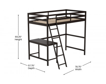 BLNK Riley Wood Bed Frame with Protective Guard Rails and Ladder for Kids and Teens - Espresso, Twin Size