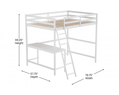 BLNK Riley Wood Bed Frame with Protective Guard Rails and Ladder for Kids and Teens - White, Full Size