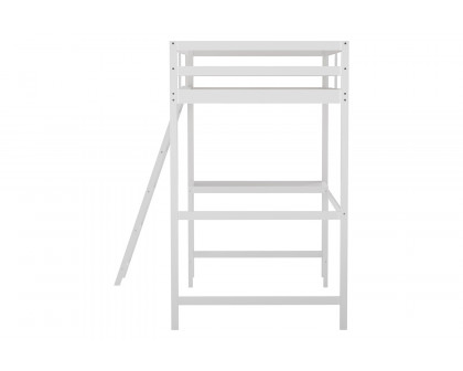 BLNK Riley Wood Bed Frame with Protective Guard Rails and Ladder for Kids and Teens - White, Twin Size