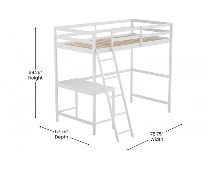 BLNK Riley Wood Bed Frame with Protective Guard Rails and Ladder for Kids and Teens - White, Twin Size