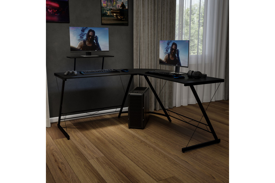 BLNK™ Ginny L-Shaped Computer Desk with Monitor Stand - Black/Black