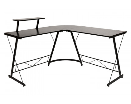 BLNK™ Ginny L-Shaped Computer Desk with Monitor Stand - Black/Black