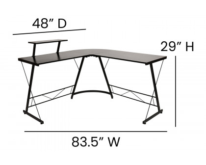 BLNK™ Ginny L-Shaped Computer Desk with Monitor Stand - Black/Black