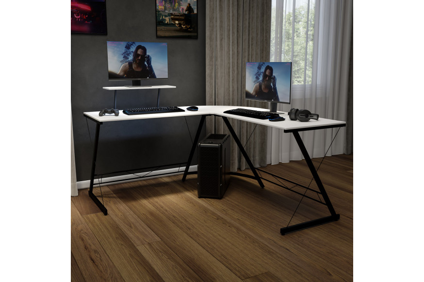 BLNK™ Ginny L-Shaped Computer Desk with Monitor Stand - White/Black