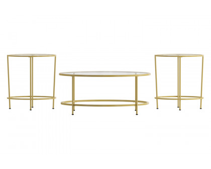 BLNK™ Astoria Collection Coffee and End Table Set with Clear Glass Top 3 Piece - Gold