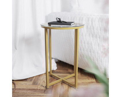 BLNK Greenwich Collection Coffee and End Table Set with Clear Glass Top 3 Piece - Brushed Gold