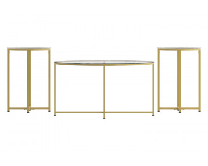 BLNK Greenwich Collection Coffee and End Table Set with Clear Glass Top 3 Piece - Brushed Gold