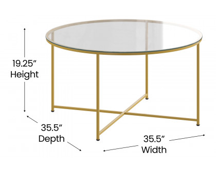 BLNK Greenwich Collection Coffee and End Table Set with Clear Glass Top 3 Piece - Brushed Gold