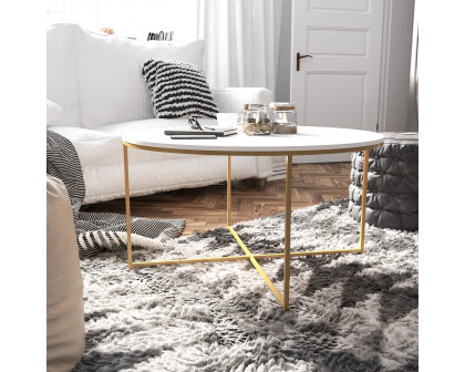 BLNK Hampstead Collection Coffee and End Table Set with White Laminate Top 3 Piece - Brushed Gold