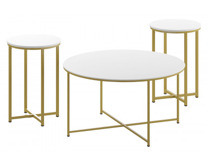 BLNK Hampstead Collection Coffee and End Table Set with White Laminate Top 3 Piece - Brushed Gold