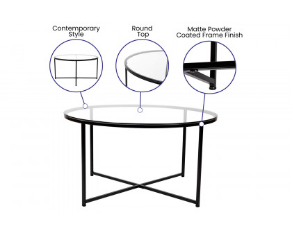 BLNK Greenwich Collection Coffee and End Table Set with Clear Glass Top 3 Piece - Matte Black