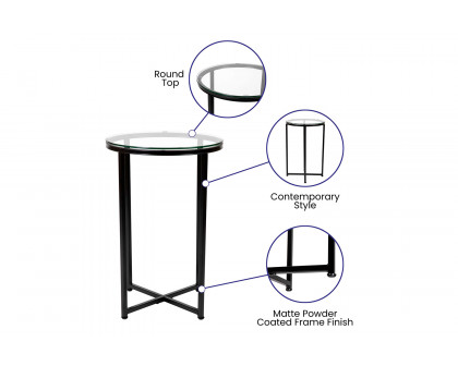 BLNK Greenwich Collection Coffee and End Table Set with Clear Glass Top 3 Piece - Matte Black