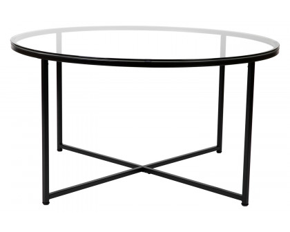 BLNK Greenwich Collection Coffee and End Table Set with Clear Glass Top 3 Piece - Matte Black