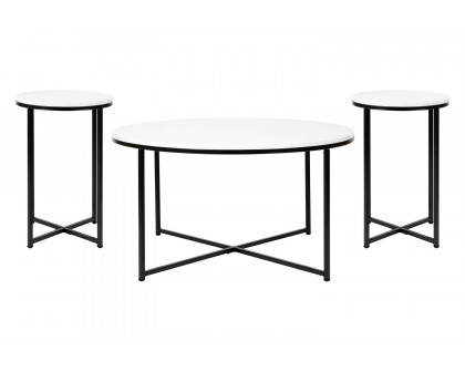 BLNK Hampstead Collection Coffee and End Table Set with White Marbled Laminate Top 3 Piece