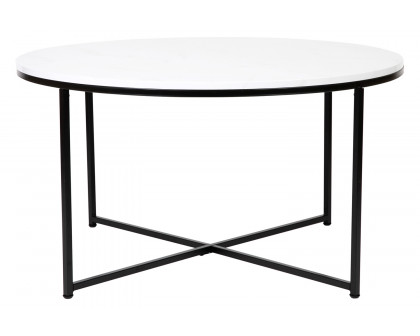 BLNK Hampstead Collection Coffee and End Table Set with White Marbled Laminate Top 3 Piece - Matte Black