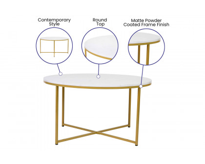 BLNK Hampstead Collection Coffee and End Table Set with White Marbled Laminate Top 3 Piece - Brushed Gold