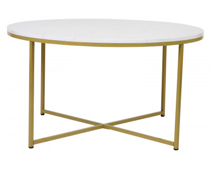 BLNK Hampstead Collection Coffee and End Table Set with White Marbled Laminate Top 3 Piece - Brushed Gold