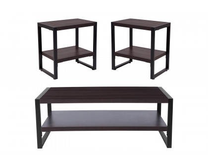 BLNK Thompson Collection Coffee and End Table Set with Raised Shelves in Charcoal Wood Grain Finish 3 Piece