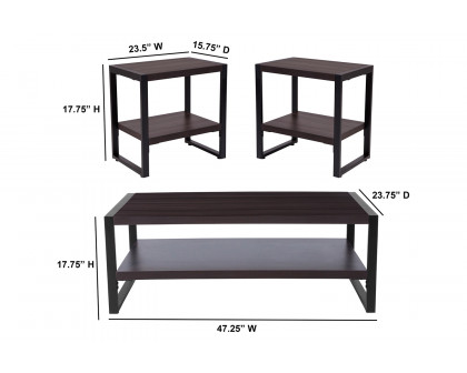 BLNK Thompson Collection Coffee and End Table Set with Raised Shelves in Charcoal Wood Grain Finish 3 Piece