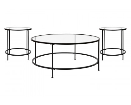 BLNK Astoria Collection Coffee and End Table Set with Clear Glass Top 3 Piece - Matte Black