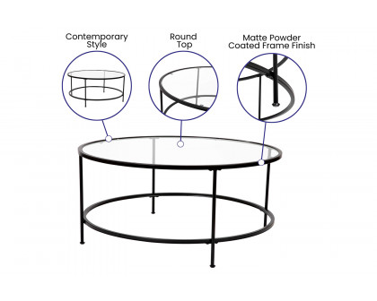 BLNK Astoria Collection Coffee and End Table Set with Clear Glass Top 3 Piece - Matte Black