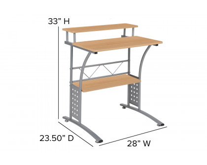 BLNK Clifton Computer Desk with Top and Lower Storage Shelves - Maple