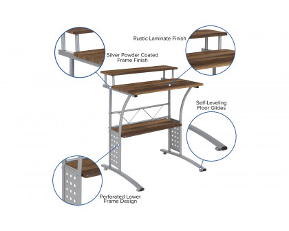 BLNK Clifton Computer Desk with Top and Lower Storage Shelves - Rustic Walnut