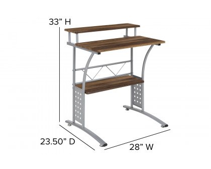 BLNK Clifton Computer Desk with Top and Lower Storage Shelves - Rustic Walnut