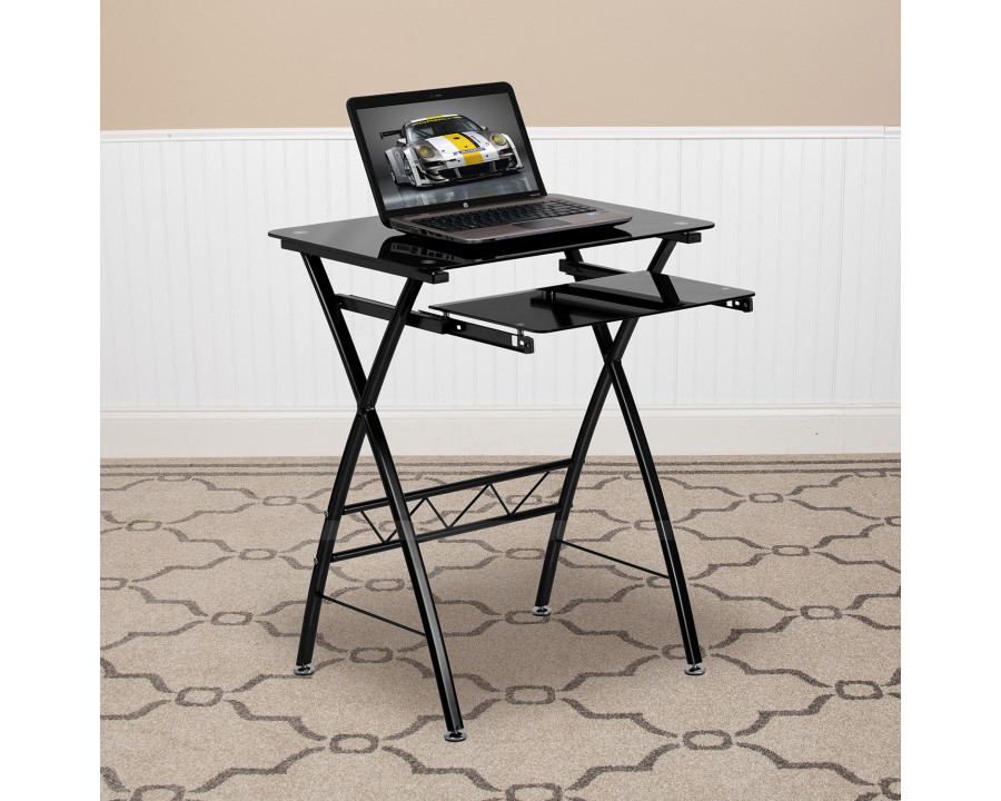 BLNK - Norris Black Tempered Glass Computer Desk with Pull-Out Keyboard Tray