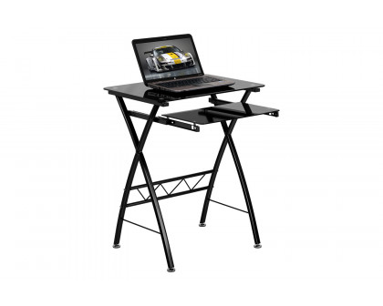 BLNK - Norris Black Tempered Glass Computer Desk with Pull-Out Keyboard Tray