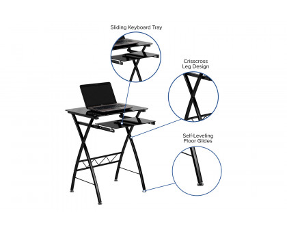 BLNK - Norris Black Tempered Glass Computer Desk with Pull-Out Keyboard Tray