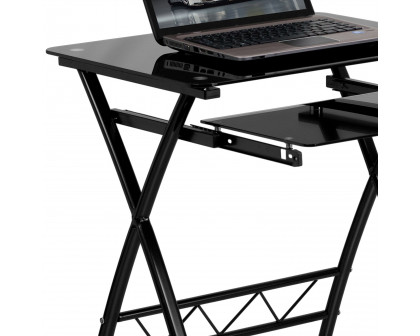 BLNK - Norris Black Tempered Glass Computer Desk with Pull-Out Keyboard Tray