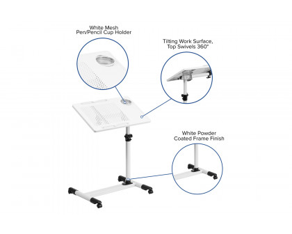 BLNK Macon Adjustable Height Steel Mobile Computer Desk - White