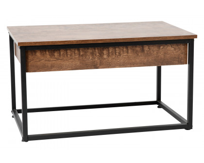 BLNK - Emerson Modern Nesting Coffee Table Set with Storage Drawer in Walnut Finish with Black Sled Base Metal Frames 2 Piece