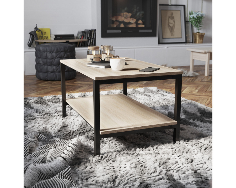 BLNK - Finley Modern Industrial 2 Tier Rectangular Metal and Driftwood Coffee Table