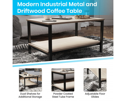 BLNK - Finley Modern Industrial 2 Tier Rectangular Metal and Driftwood Coffee Table