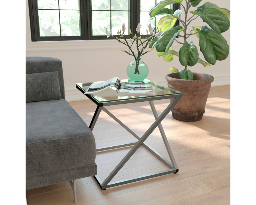 BLNK - Park Avenue Collection Glass End Table with Contemporary Steel Design