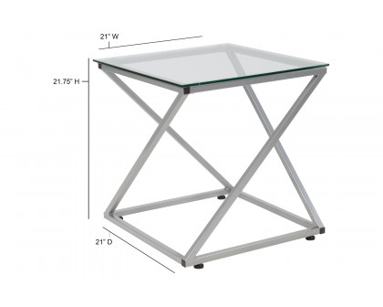 BLNK - Park Avenue Collection Glass End Table with Contemporary Steel Design