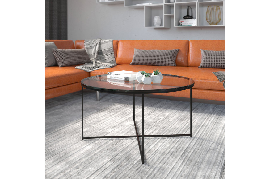 BLNK™ Greenwich Collection Modern Clear Glass Accent Coffee Table - Matte Black