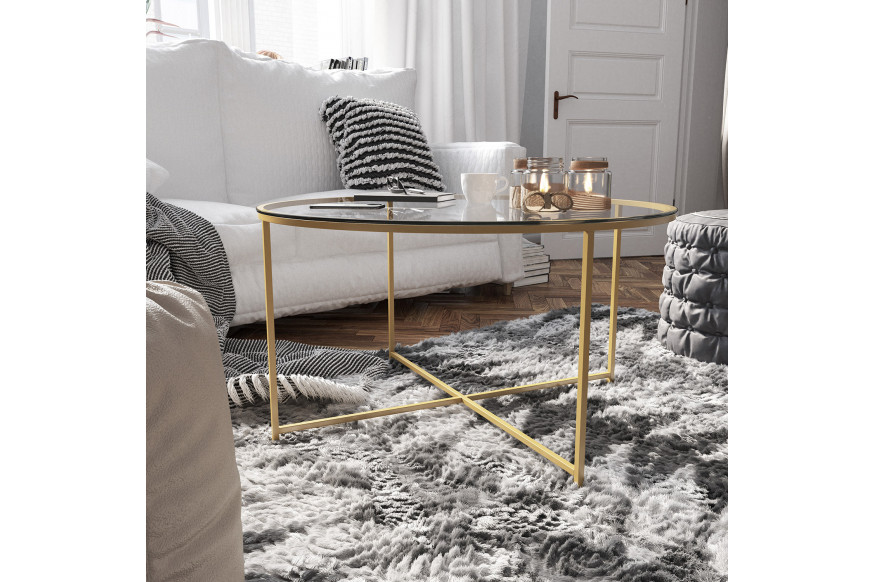 BLNK™ Greenwich Collection Modern Clear Glass Accent Coffee Table - Brushed Gold