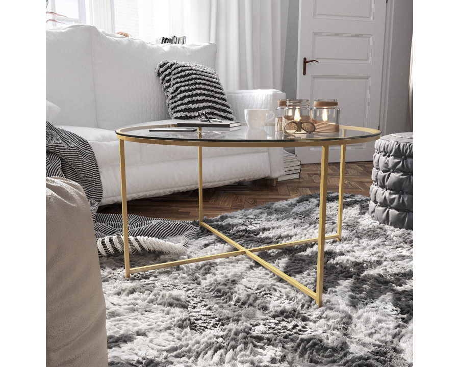 BLNK Greenwich Collection Modern Clear Glass Accent Coffee Table - Brushed Gold