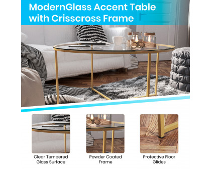 BLNK™ Greenwich Collection Modern Clear Glass Accent Coffee Table - Brushed Gold