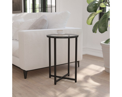 BLNK Greenwich Collection Modern Clear Glass End Table with Crisscross Frame