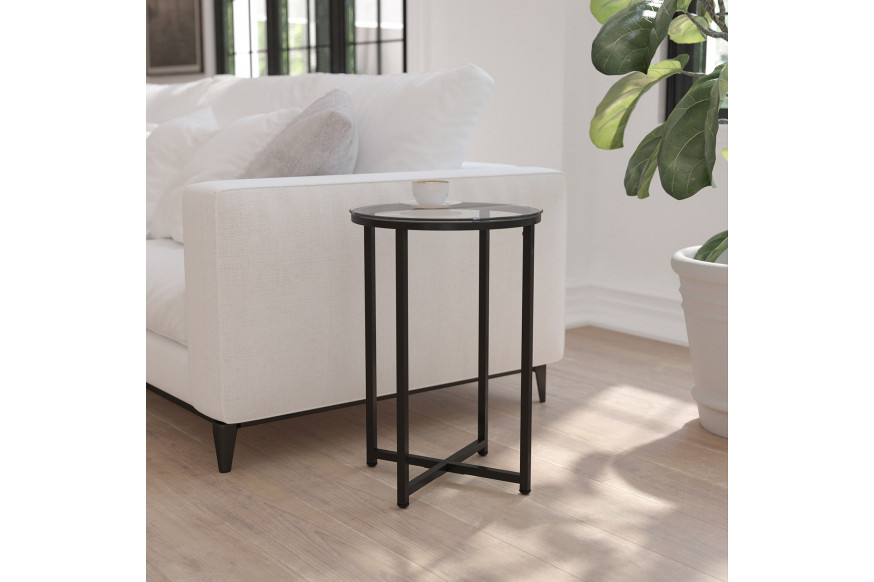 BLNK™ Greenwich Collection Modern Clear Glass End Table with Crisscross Frame - Matte Black