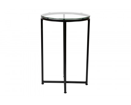 BLNK™ Greenwich Collection Modern Clear Glass End Table with Crisscross Frame - Matte Black