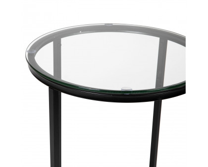 BLNK™ Greenwich Collection Modern Clear Glass End Table with Crisscross Frame - Matte Black