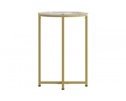 BLNK Greenwich Collection Modern Clear Glass End Table with Crisscross Frame - Brushed Gold