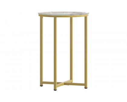 BLNK Greenwich Collection Modern Clear Glass End Table with Crisscross Frame - Brushed Gold