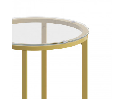 BLNK Greenwich Collection Modern Clear Glass End Table with Crisscross Frame - Brushed Gold