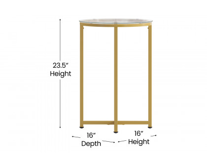 BLNK Greenwich Collection Modern Clear Glass End Table with Crisscross Frame - Brushed Gold